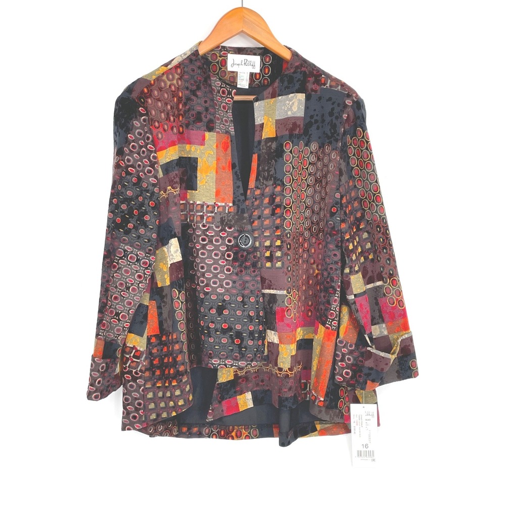 NWT Joseph Ribkoff Women Jacket 16 Blazer Red Black Multi Abstract Geometric